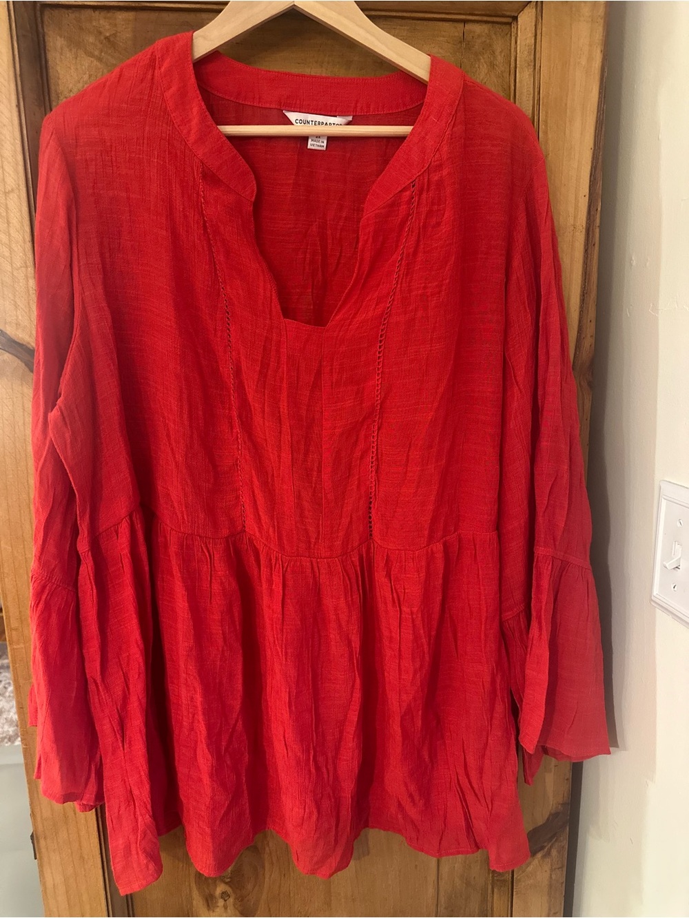 Counterparts Boho Red Peasant Tunic with V-Neck 2X